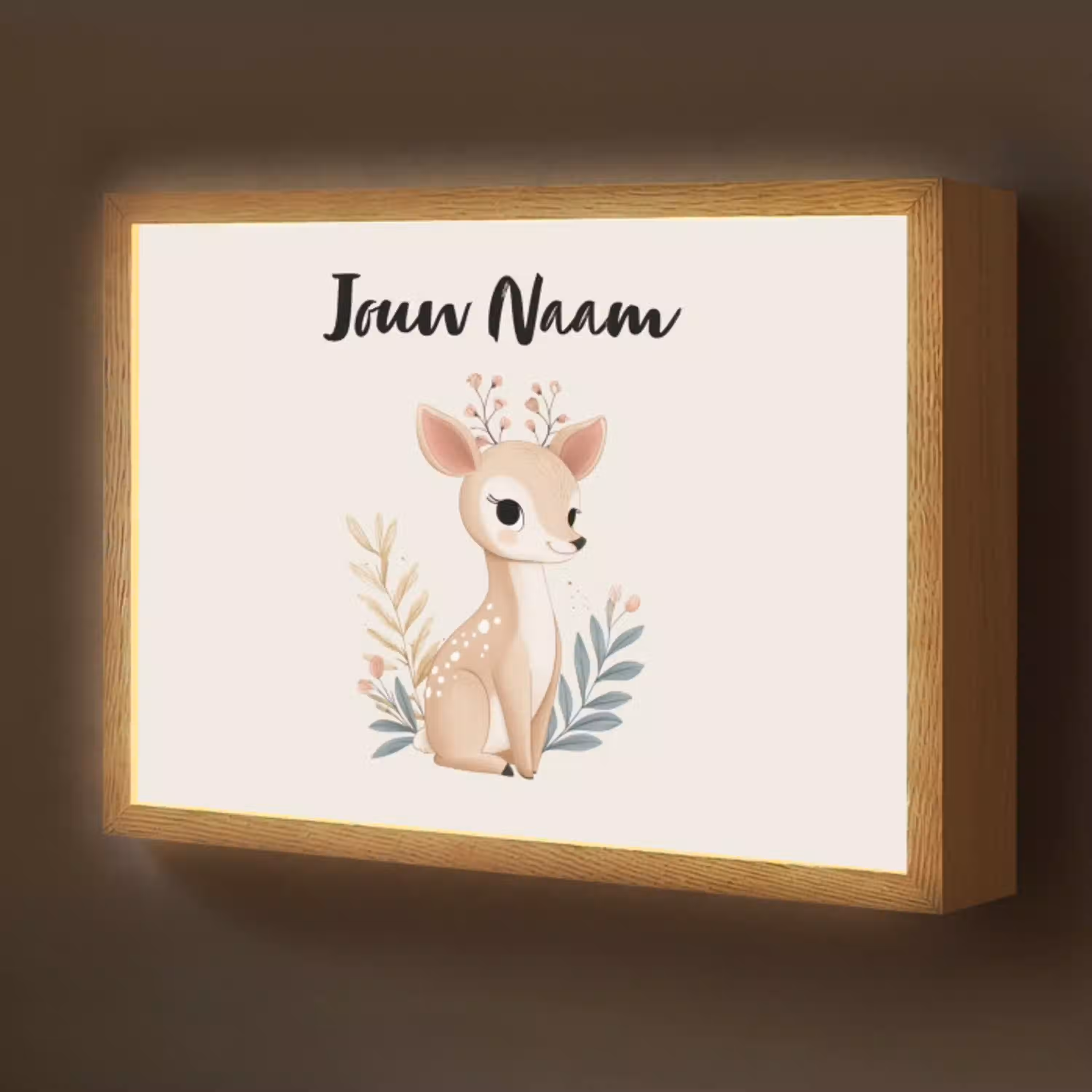 Minimalistisch - Hertje - Aquarel - Bladeren Light Box met batterij (Wandlamp kind) middel -z3d_website
