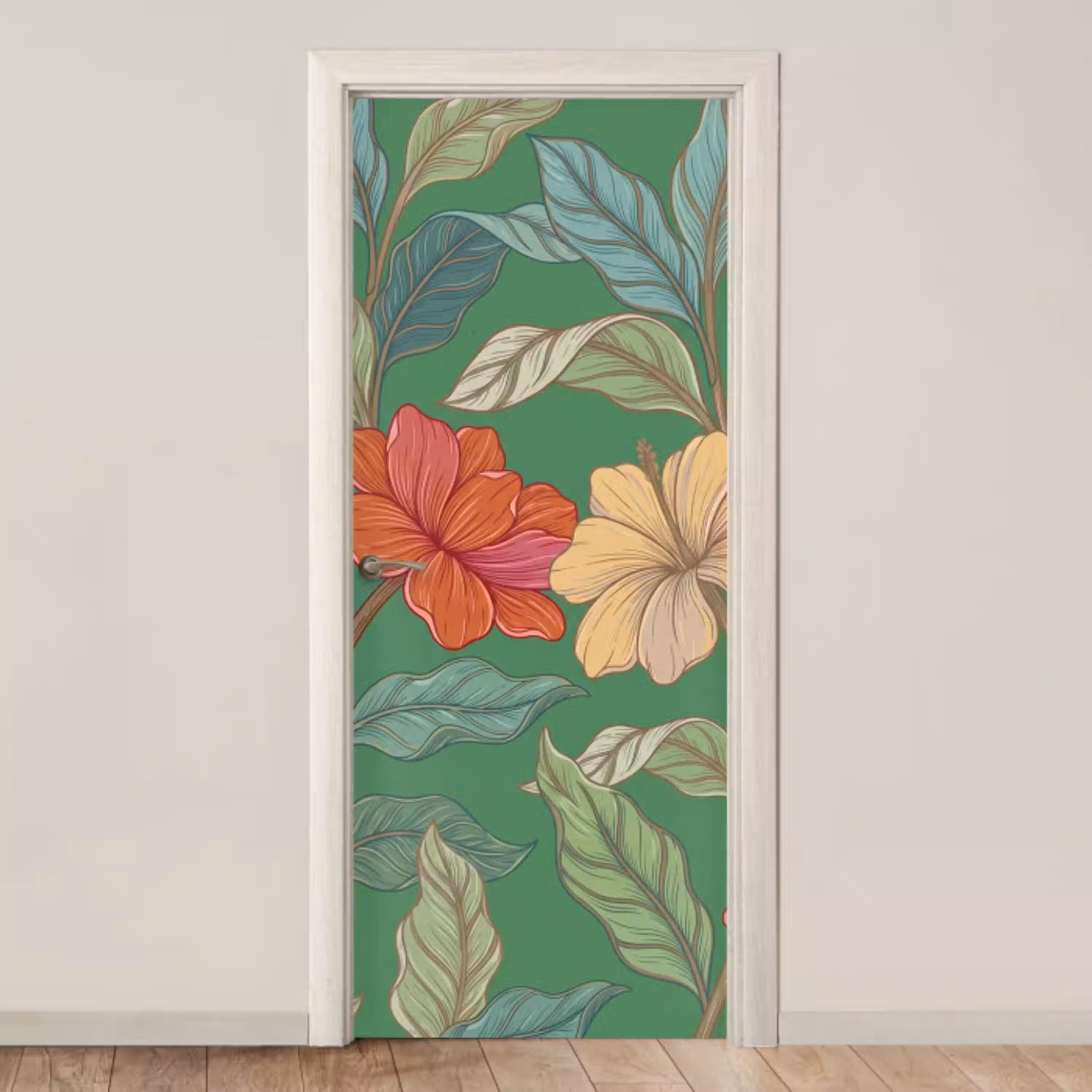 Bloemen - Groen - Illustratie deurposter klein -3d_beige