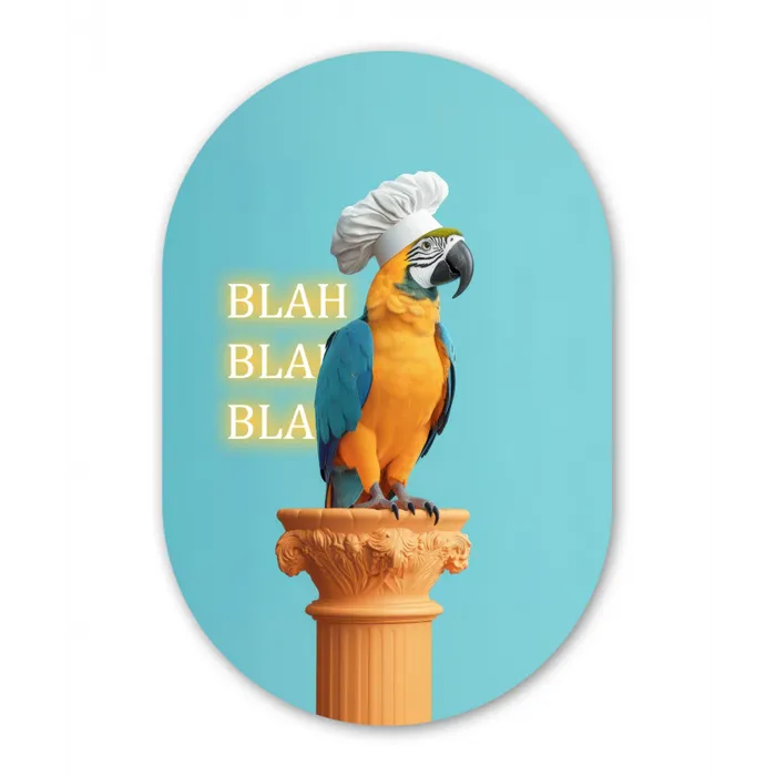 Papegaai - Koksmuts - Quote - Neon Wandcirkel Ovaal Glas middel -3d