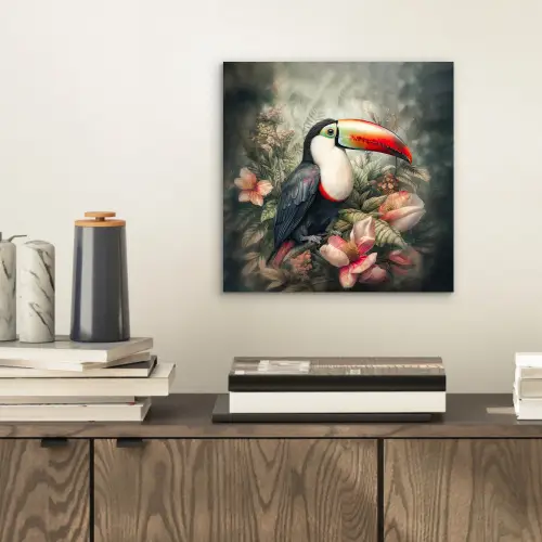 Toekan - Vogels - Bloemen - Planten - Tropisch aluminium wit klein -sfeer1