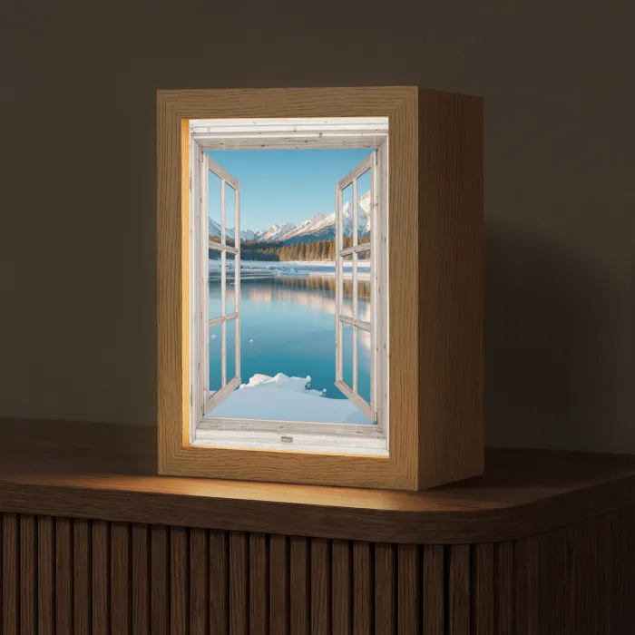 Landschap - Winter - Meer - Bergen - Uitzicht - Doorkijk - Licht Light Box met kabel (Tafellamp) klein -z3d_website