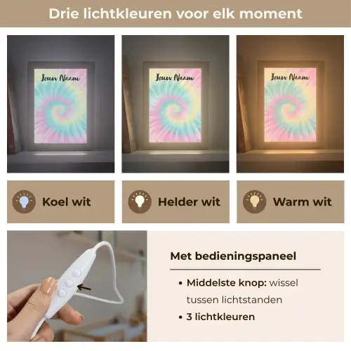 Tie Dye - Pasteltinten - Roze Light Box met kabel (Kinderlampje) klein -USP_lichtkleurNL