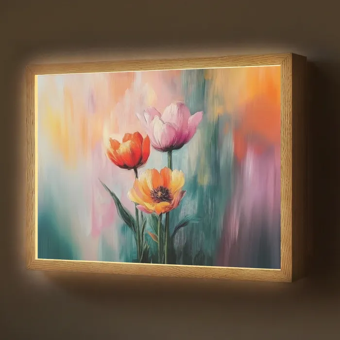 Dromerig - Bloemen - Verfijnde details Light Box met batterij (Wandlamp) middel -z3d_website