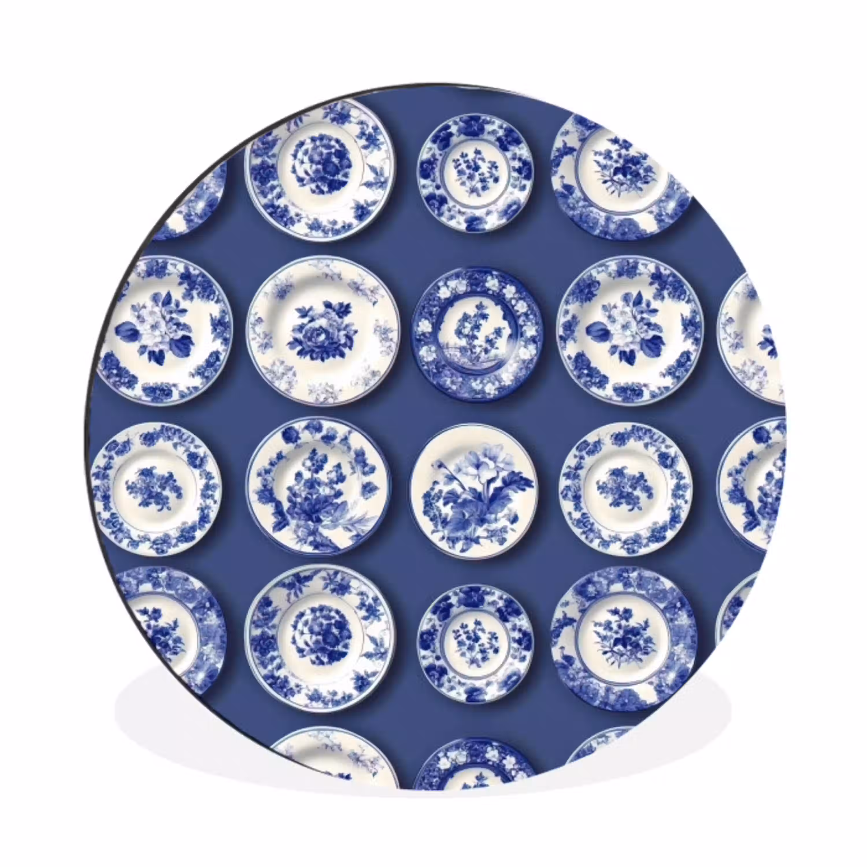 Borden - Floraal - Blauw Wandcirkel aluminium klein 190 -3d