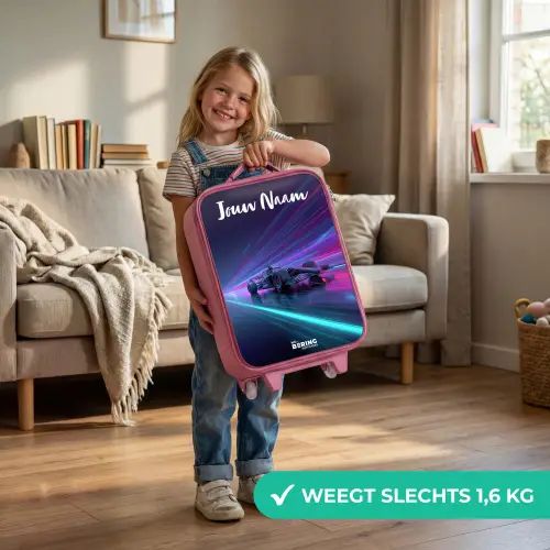Lichtstralen - Neon - Racewagen - Paars Kinderkoffer - Roze klein -sfeer2_NL
