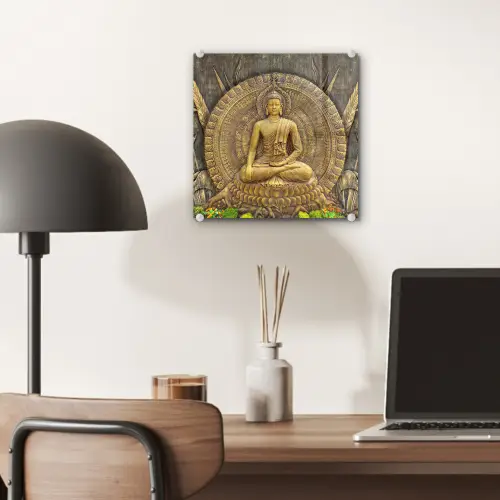 Goud - Boeddha beeld - Spiritueel - Meditatie plexiglas 5mm klein -sfeer6