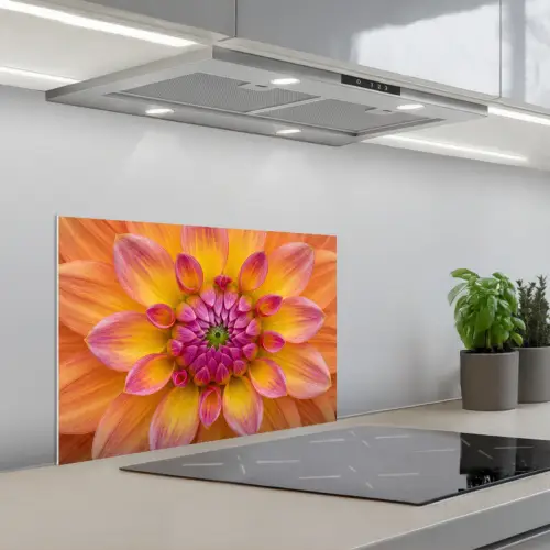 Dahlia - Bloem - Oranje keuken achterwand spatscherm klein -3d_schuin