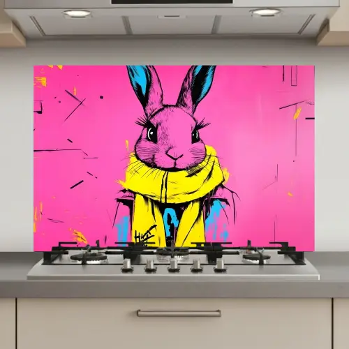 Konijn - Felroze - Sjaal - Abstract keuken achterwand spatscherm klein -3d_website