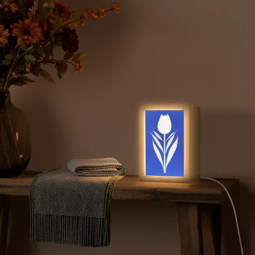 Tulp - Minimalistisch - Bladeren - Wit Light Box met kabel (Tafellamp) klein -sfeer4
