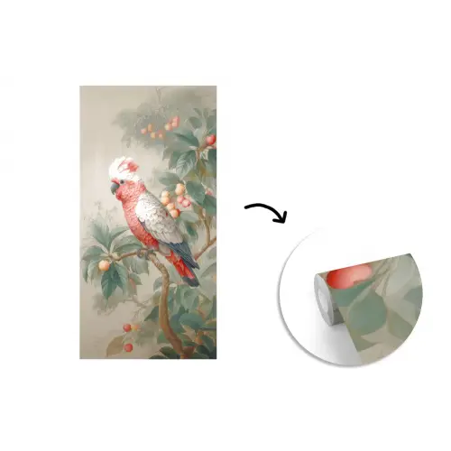 Roze kuifkaketoe - Tak met vruchten - Bladeren fotobehang vinyl groot -3d