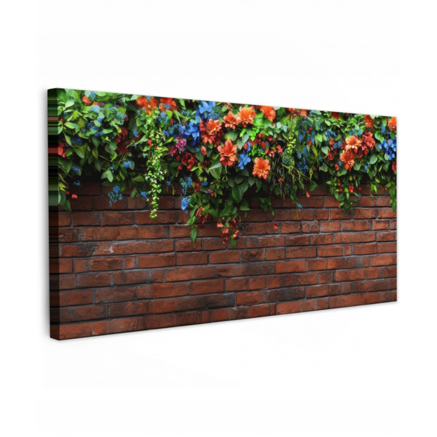 Bloemen - Muur - Groen - Oranje Tuinposter op houten frame 2 cm dik xxl -3d