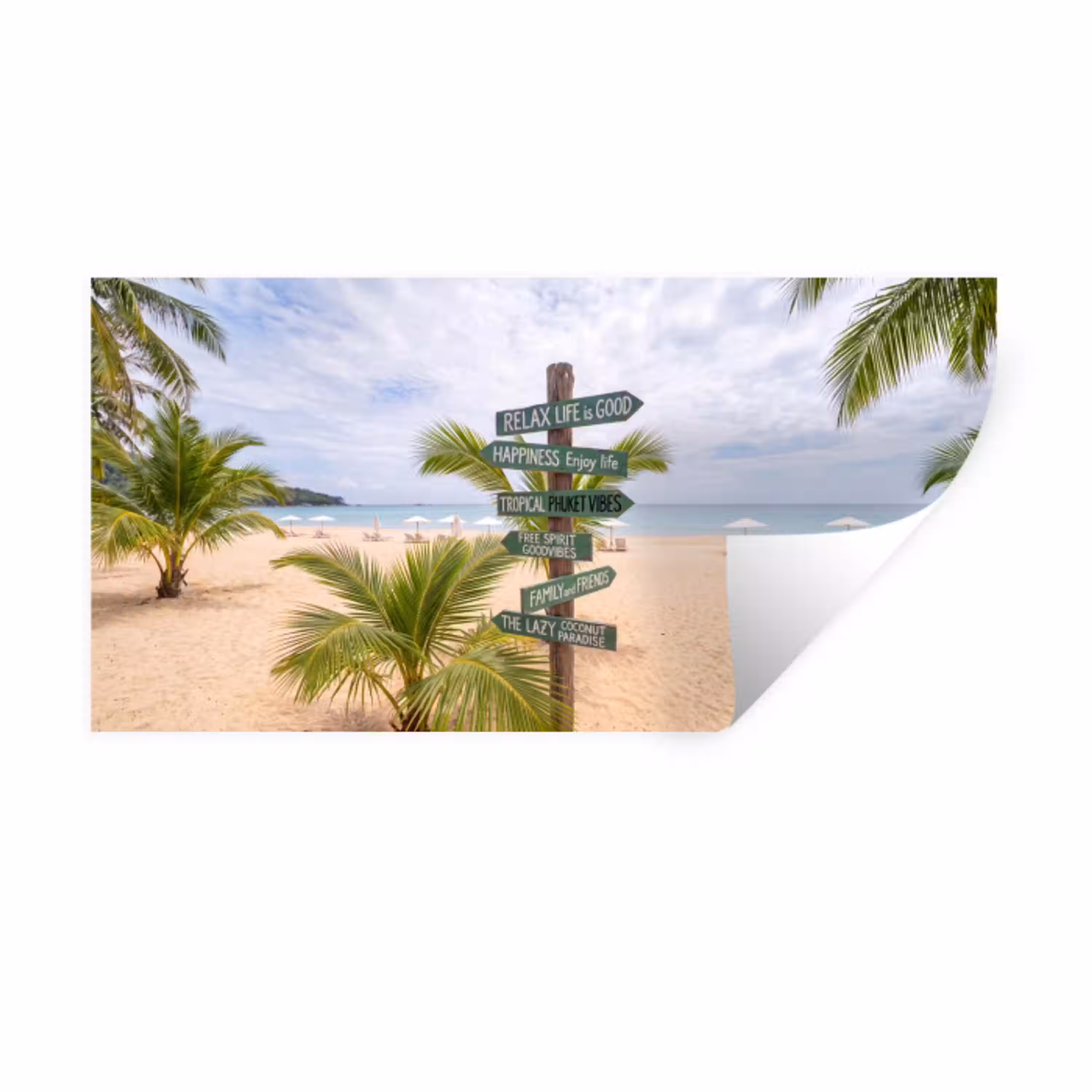 Strand - Wegwijzer - Palmen - Tropisch - Groen Muursticker klein -3d