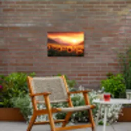 Zonnebloemen - Zonsondergang - Landschap Tuinposter op houten frame 2 cm dik klein -sfeer3