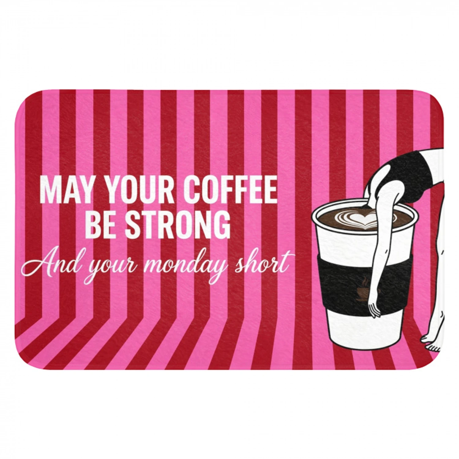 Roze - Strepen - Koffie - Maandag Badmat klein -3d