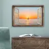 Doorkijk - Zee - Boot - Zonsondergang canvas 2cm klein -sfeer4