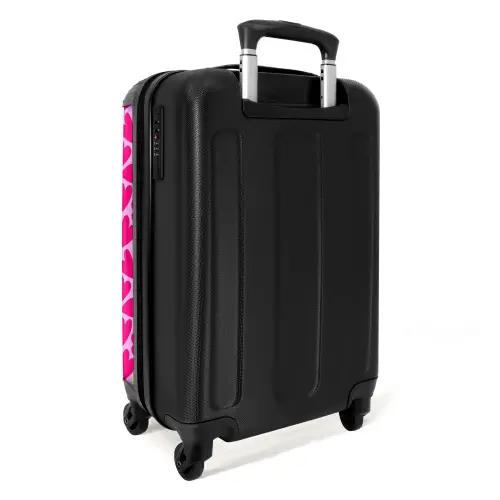 Roze en limoengroene hartjes op lichtroze achtergrond NBS - Handbagage koffer - Kinderen Unisex middel -achterkant
