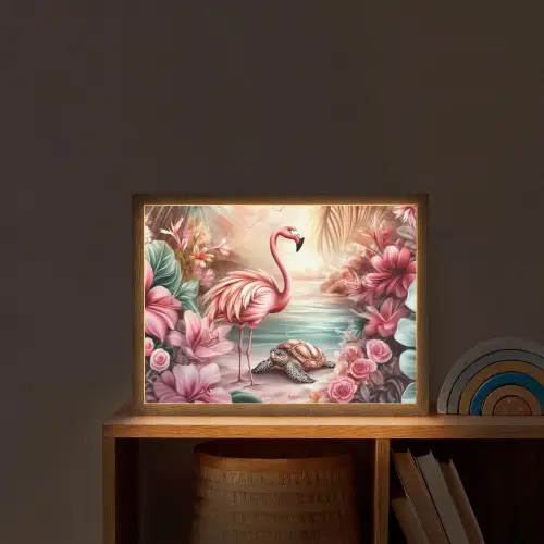Flamingo - Schildpad - Roze Light Box met batterij (Wandlamp kind) middel -sfeer1_kind