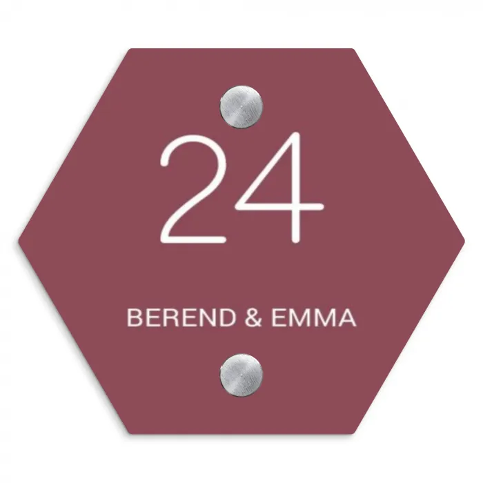 Donker oudroze - Klassiek Naambord Hexagon klein -3d