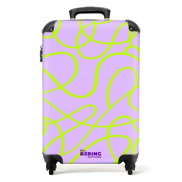 Limoengroene lijnen op lila NBS - Handbagage koffer - Kinderen Unisex middel -productfoto_recht