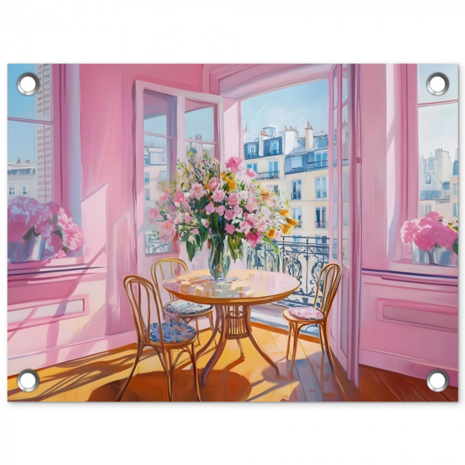 Pink - City - Bloemen tuinposter los doek klein -3d