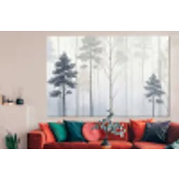 Bos - Bomen - Mist - Natuur - Illustratie - Grijs forex 5mm xxl -woonkamer