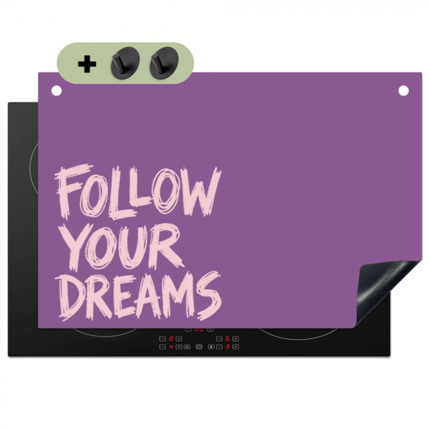 Follow your dreams - Paars - Penseeltextuur Inductie beschemer met haakjes klein -3d