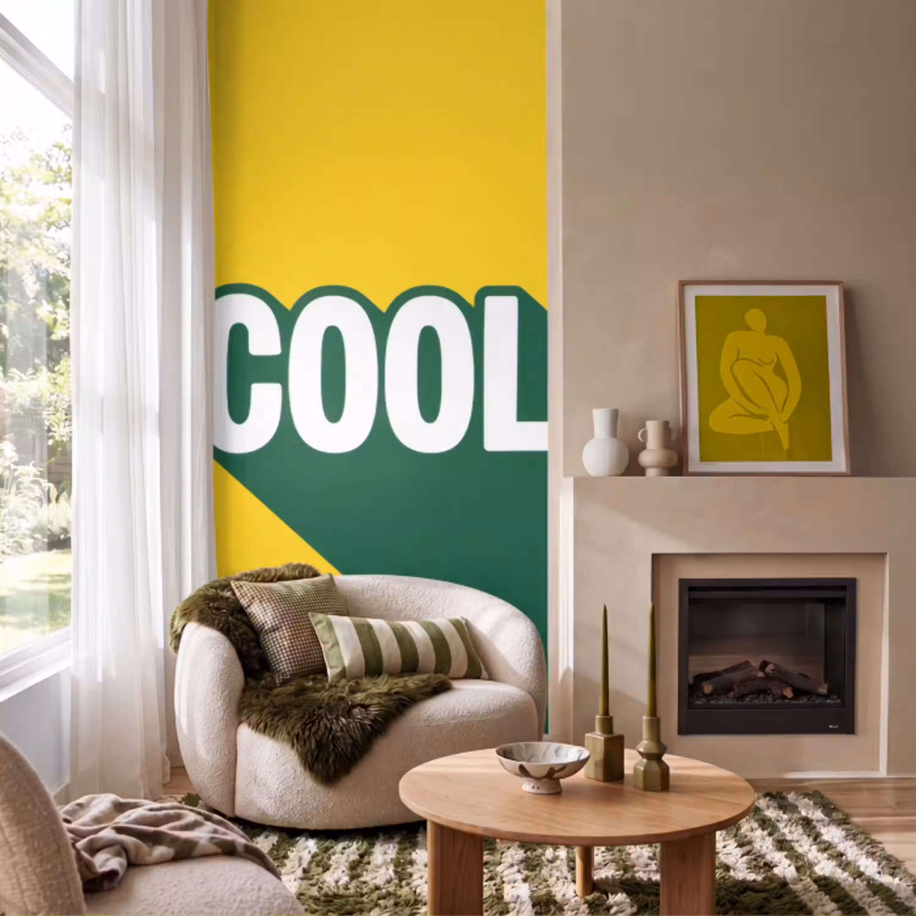 Cool - Geel - Groen Behang Vlies klein -sfeer2