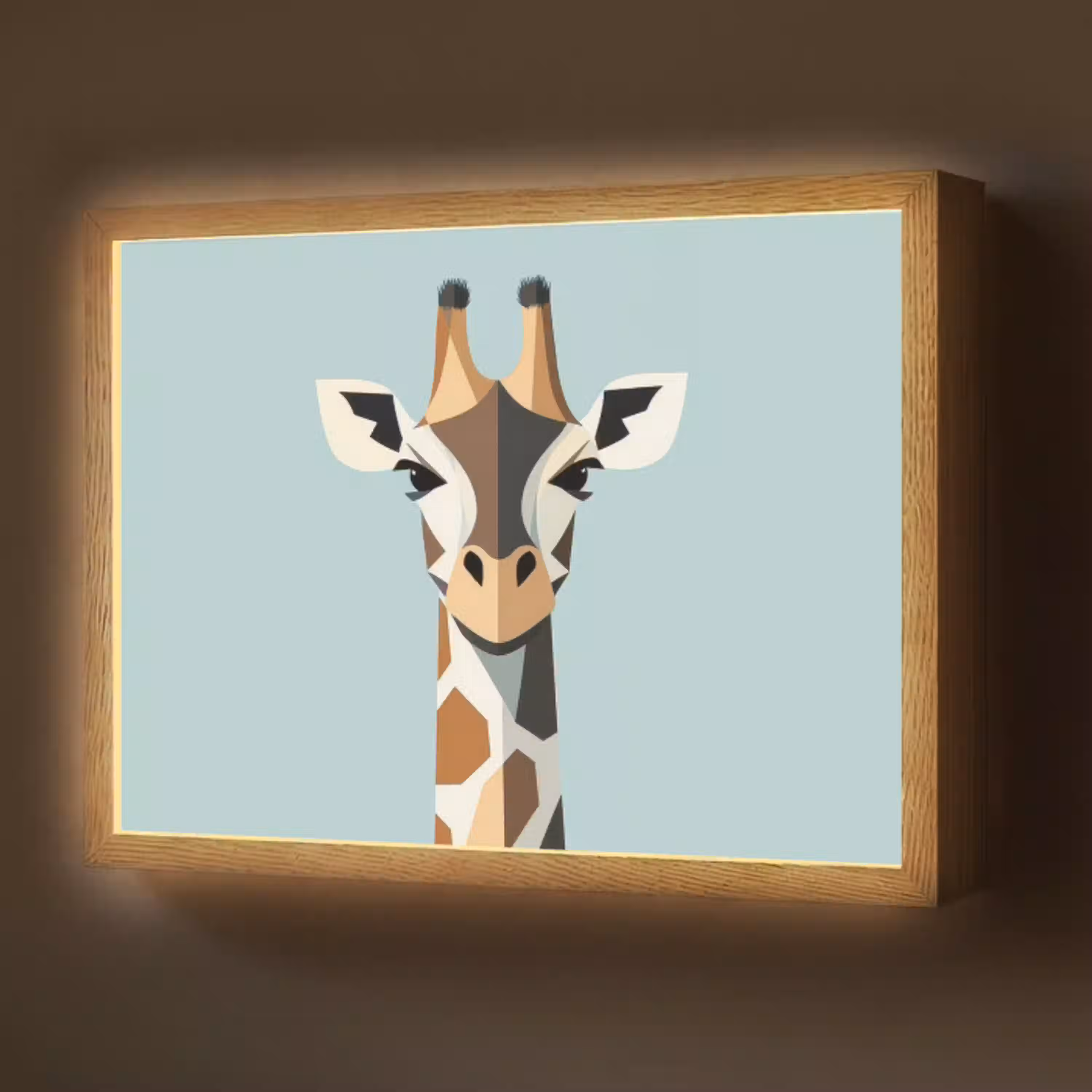 Giraffe - Illustratie - Bruin - Minimalistisch Light Box met batterij (Wandlamp) middel -z3d_website