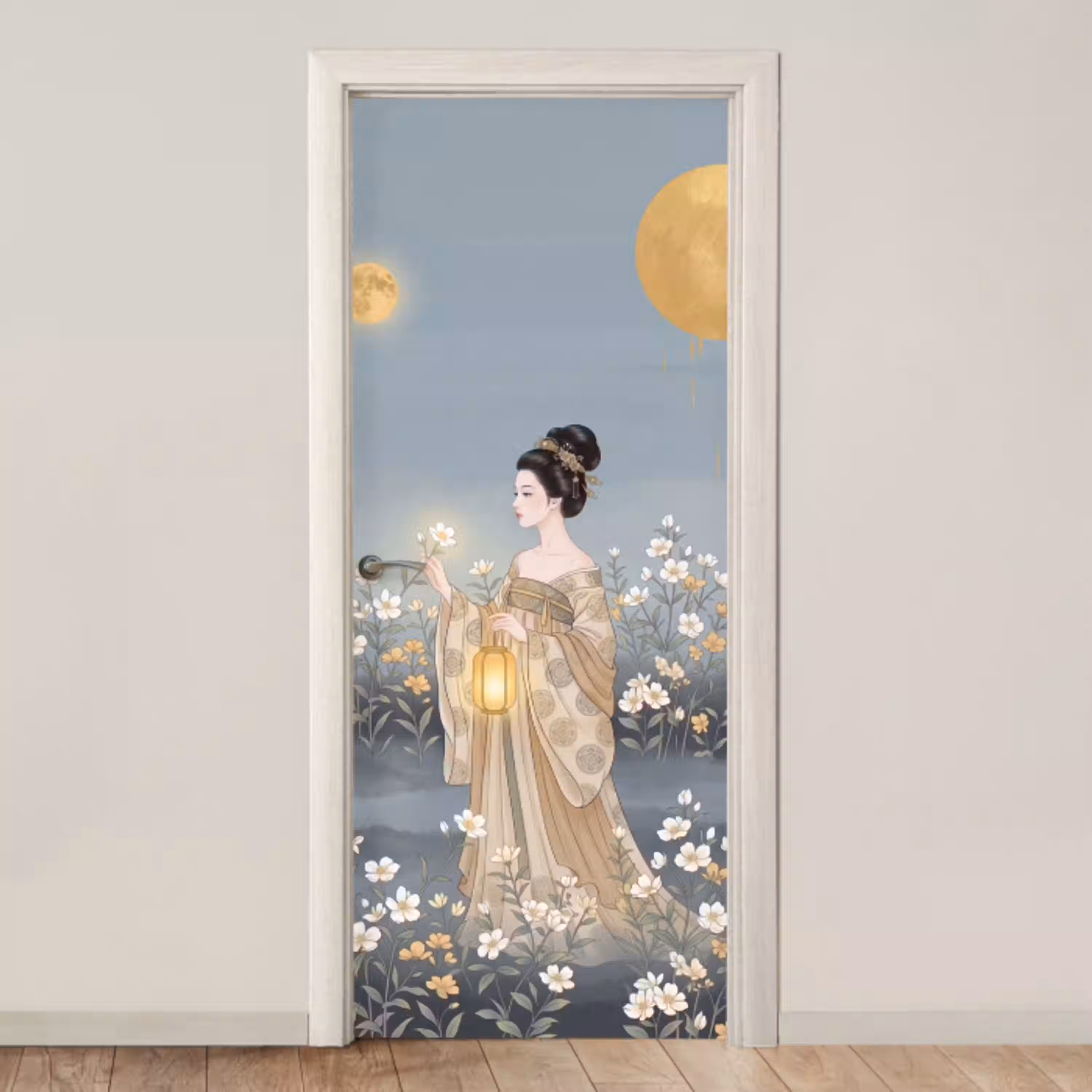 Aziatisch - Vrouw - Kimono deurposter klein -3d_beige