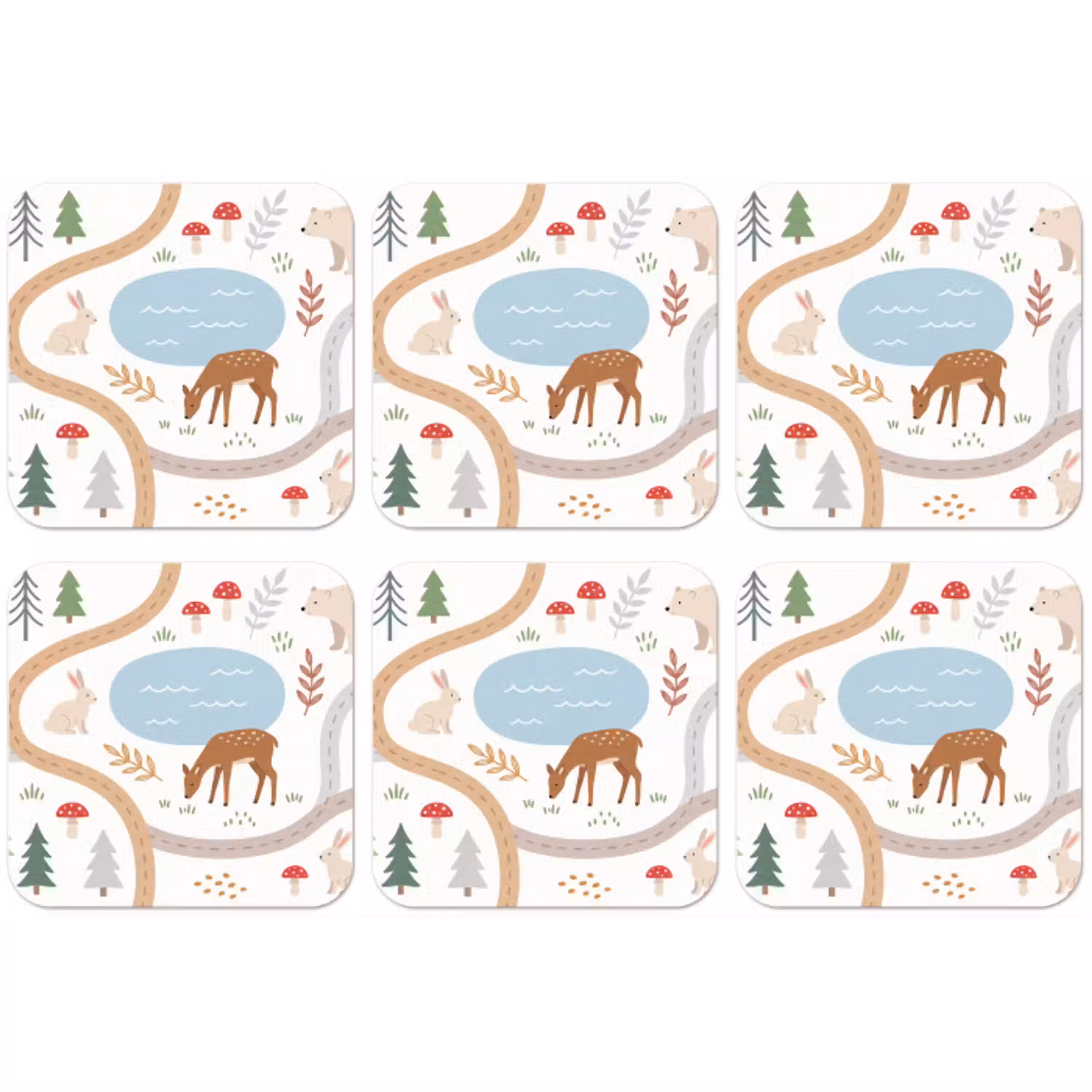 Dieren - Bos - Illustratie onderzetter kurk middel -zkaufland3dotto