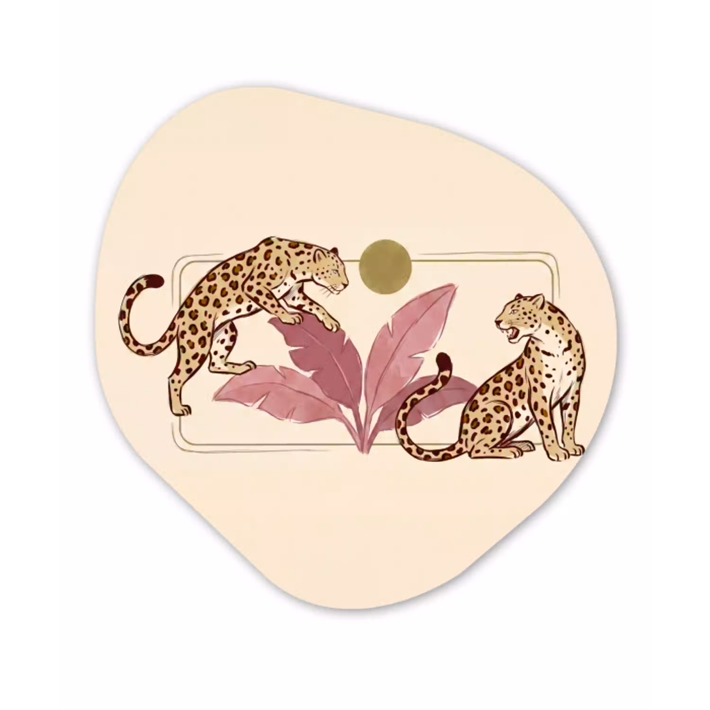 Dieren - Kat - Jungle - Illustratie - Beige Wandcirkel Organisch Aluminium middel -3d