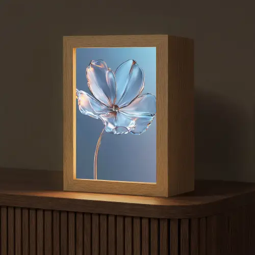 Blauw - Bloem - Glazen - Sierlijk Light Box met kabel (Tafellamp) klein -z3d_website