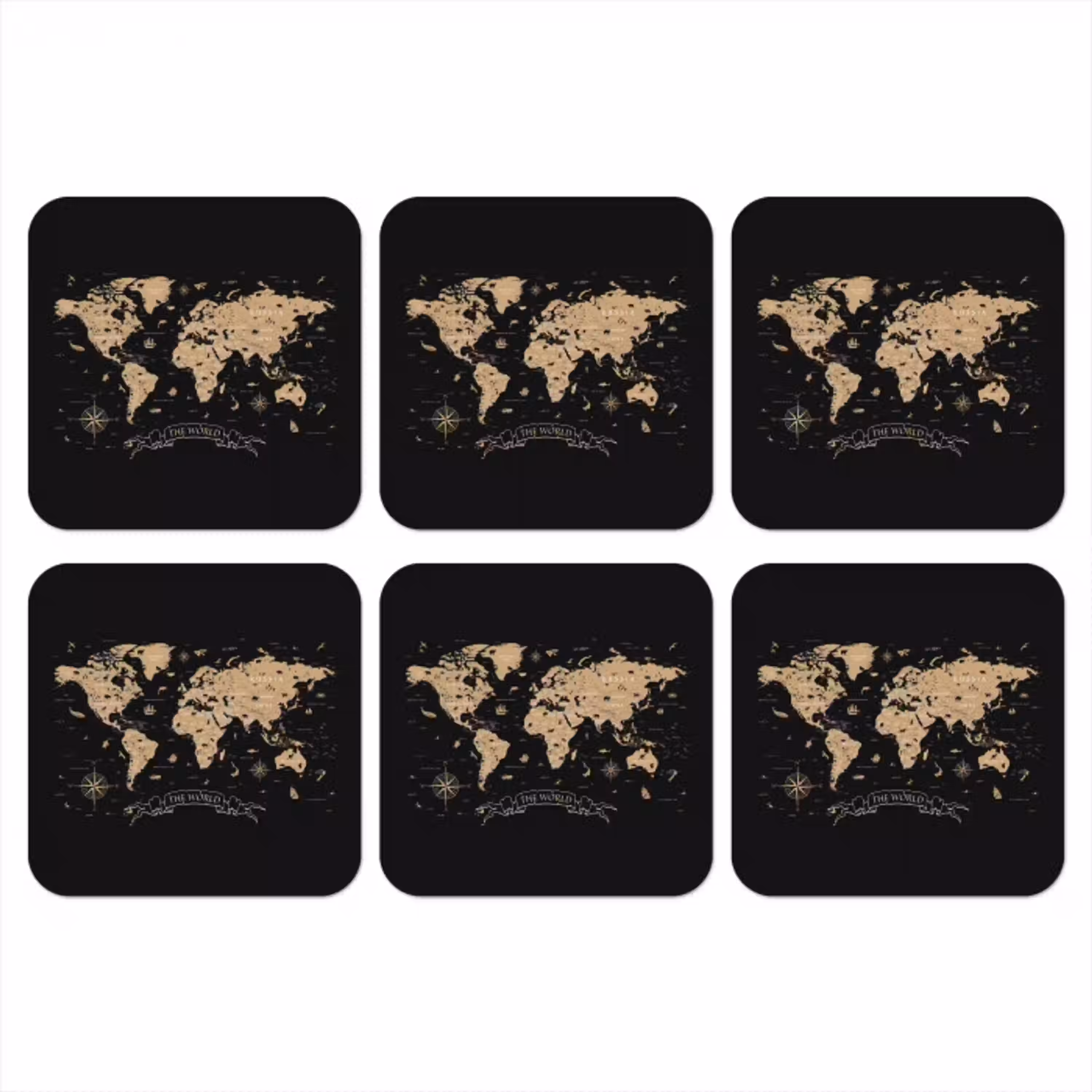 Wereldkaart - Beige - Zwart onderzetter kurk middel -3d
