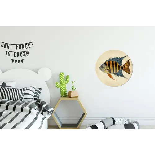 Vis - Tropisch - Strepen - Vinnen Wandcirkel aluminium klein -kinderkamer