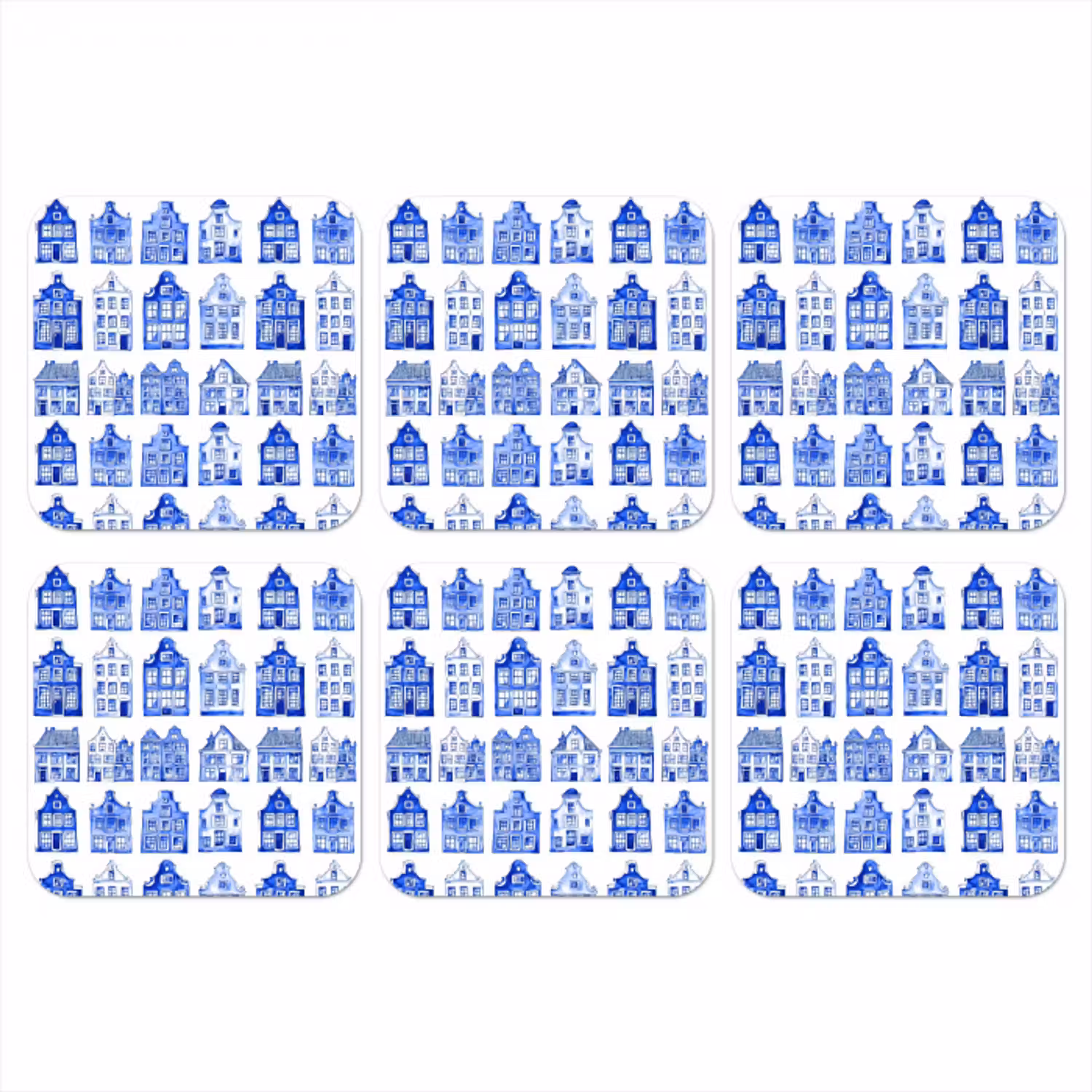 Patroon - Huizen - Blauw onderzetter kurk middel 366 -3d