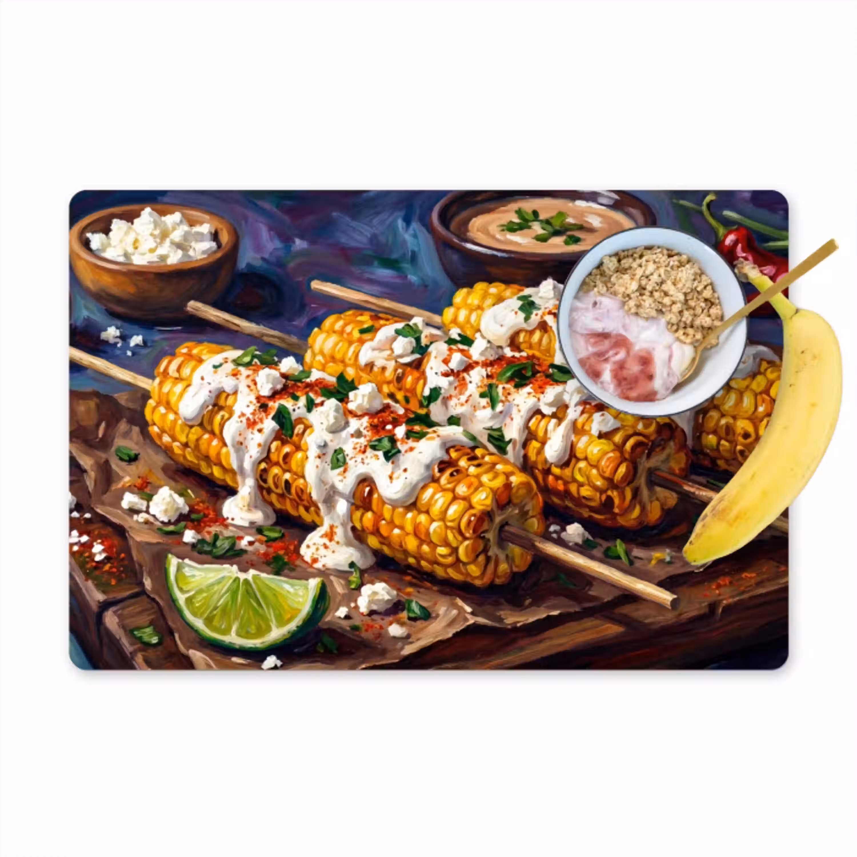 Eten - Maïs - Saus - Geschilderd - Geel Placemat vinyl groot -zzzproduct_Kitchenyeah-website