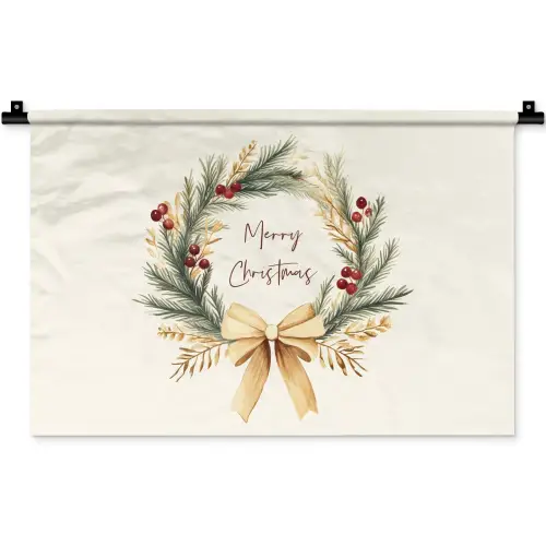 Kerstkrans - Kerst - Goud - Beige Wandkleed katoen klein -zz3d