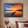 Boot - Water - Zonsondergang - Oranje - Water Textielframe zwart klein -sfeer1