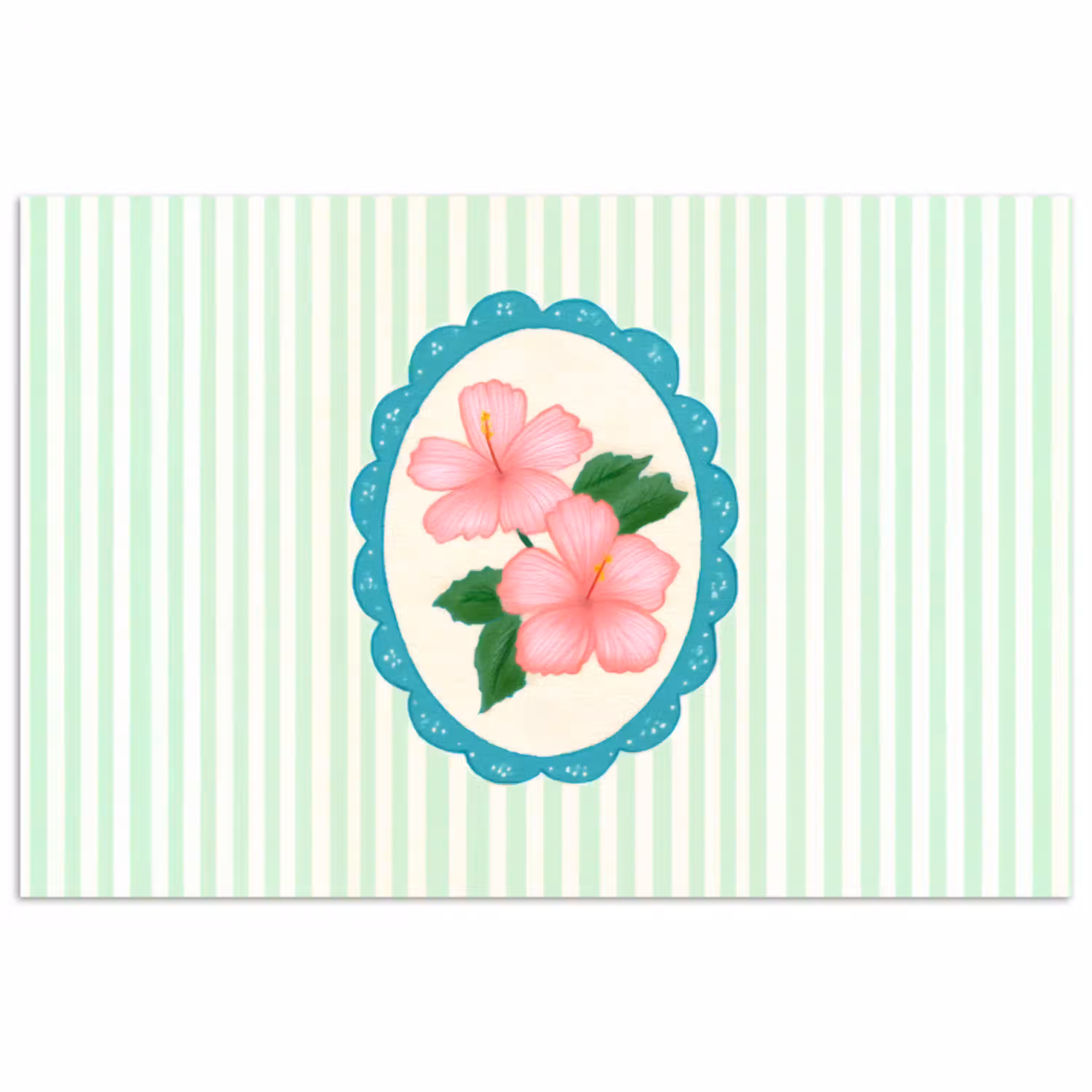 Bloemen - Ovaal - Strepen - Groen poster papier klein -3d