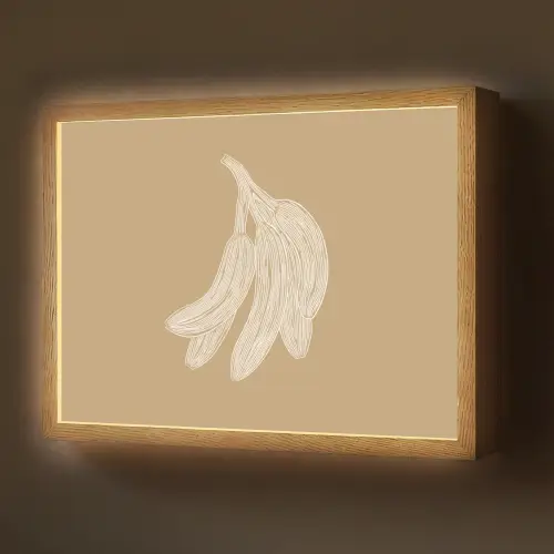 Bananen - Beige - Lijntekening - Minimalistisch Light Box met batterij (Wandlamp) middel -z3d_website