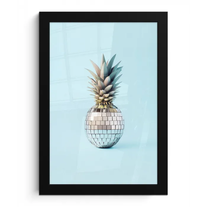 Blauw - Ananas - Disco - Discobal fotolijst zwart zonder passe partout klein -3d