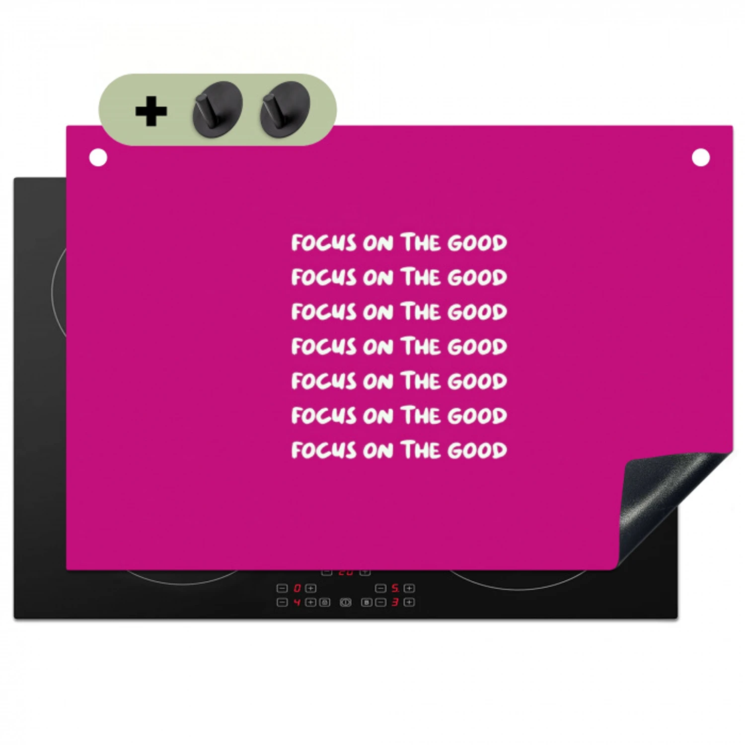 Focus on the good - Roze - wit Inductie beschemer met haakjes klein -3d