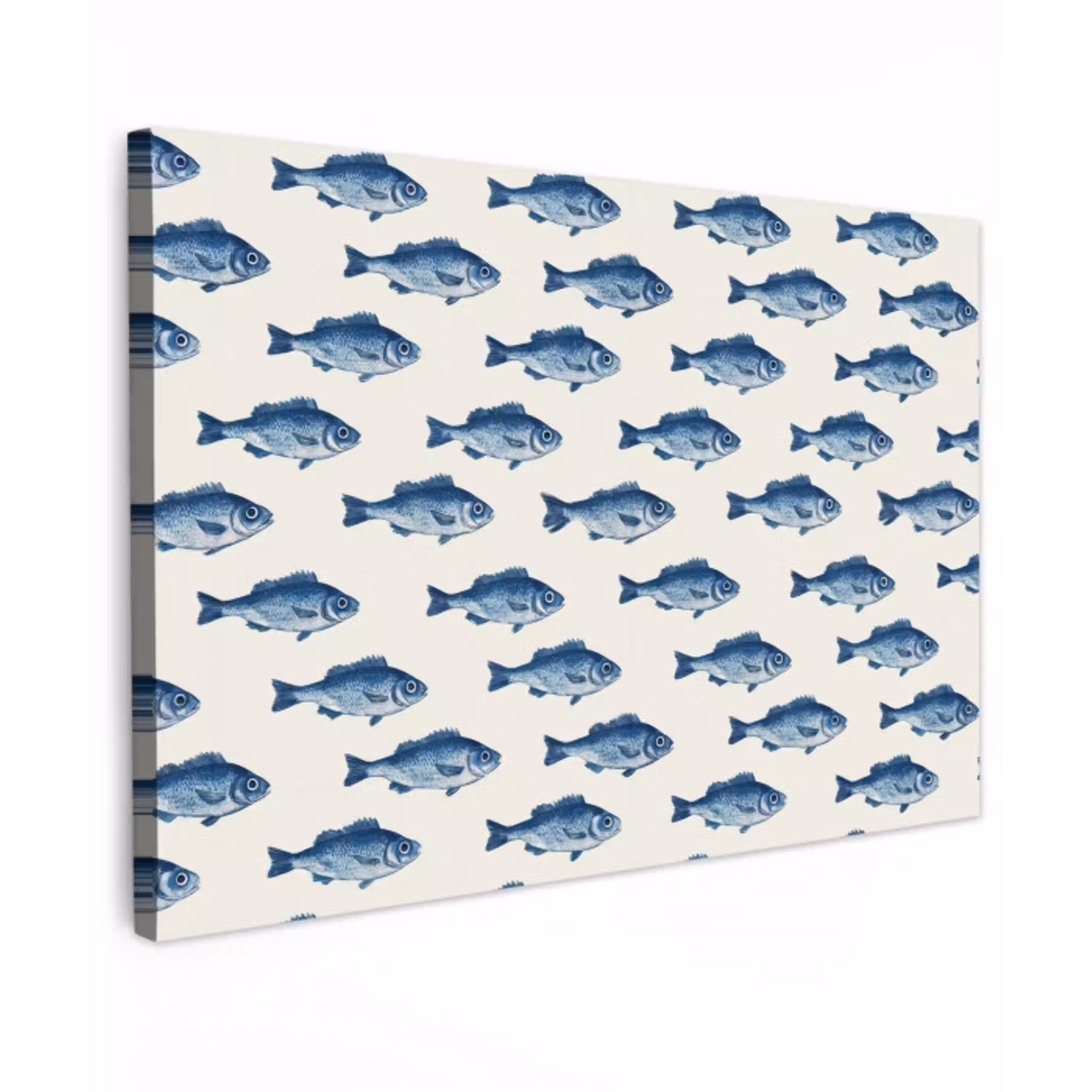 Vis - Patroon - Blauw Tuinposter op houten frame 2 cm dik klein 845 -3d
