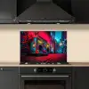 Boombox - Rood - Graffiti - Neon keuken achterwand spatscherm klein -sfeer1