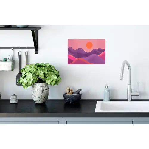 Zon - Heuvels - Paars - Abstract Muursticker klein -keuken