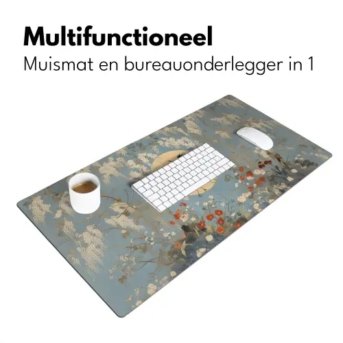 Kraanvogels - Maan - Bloemen - Blauw Muismat XXL klein -sfeer4