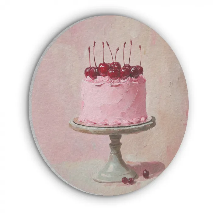 Taart - Pink - Cherry Akoestische PET Vilt - Rond klein -3d