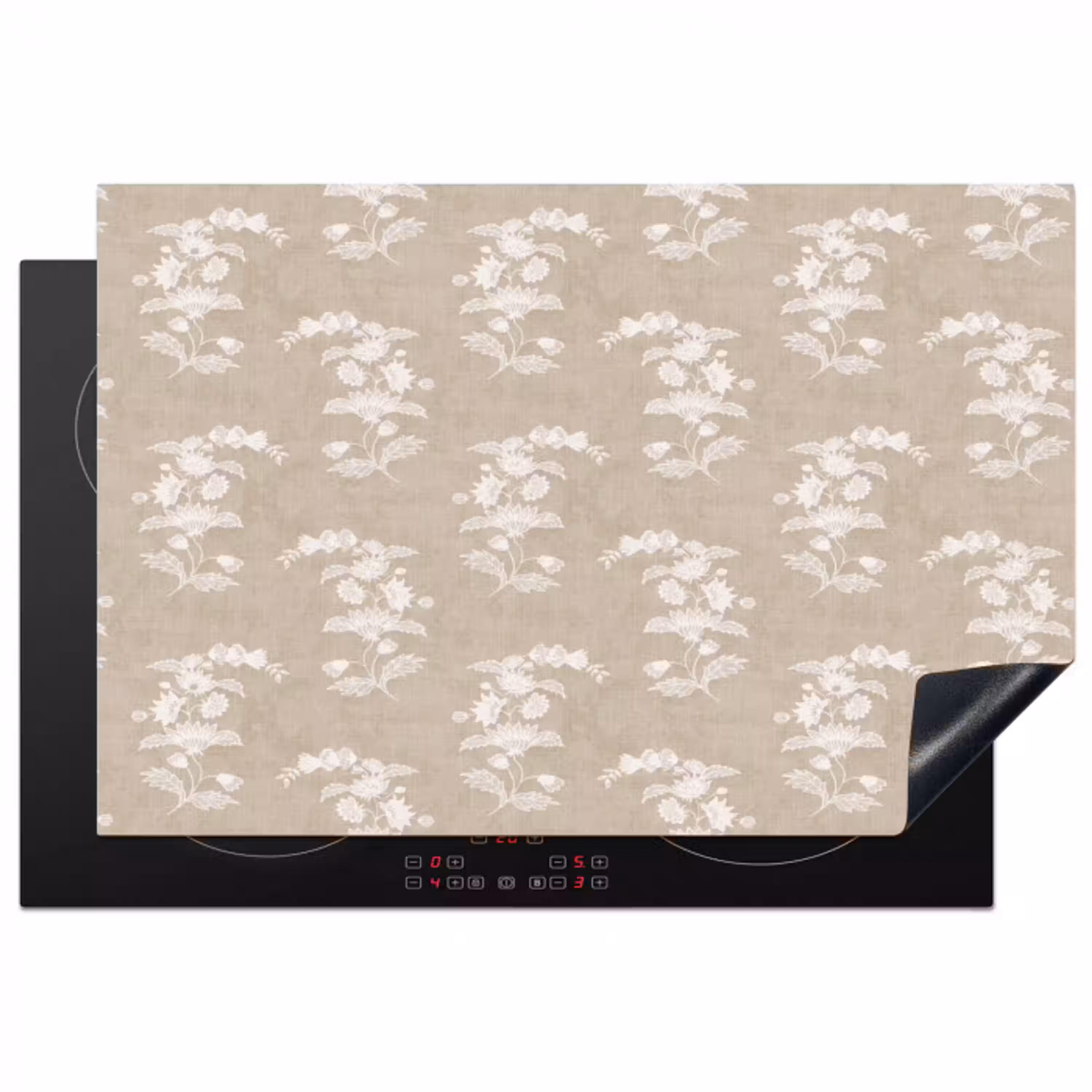 Motief - Beige - Linnen Inductie beschermer vinyl 3mm klein 276 -3d