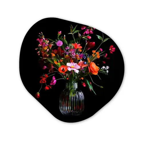 Boeket - Veldbloemen - Vaas Wandcirkel Organisch Aluminium middel -3d