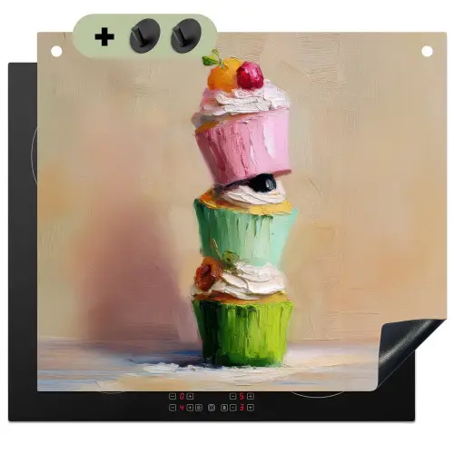 Cupcakes - Gestapeld - Kleurrijk - Fruit Inductie beschemer met haakjes middel -3d
